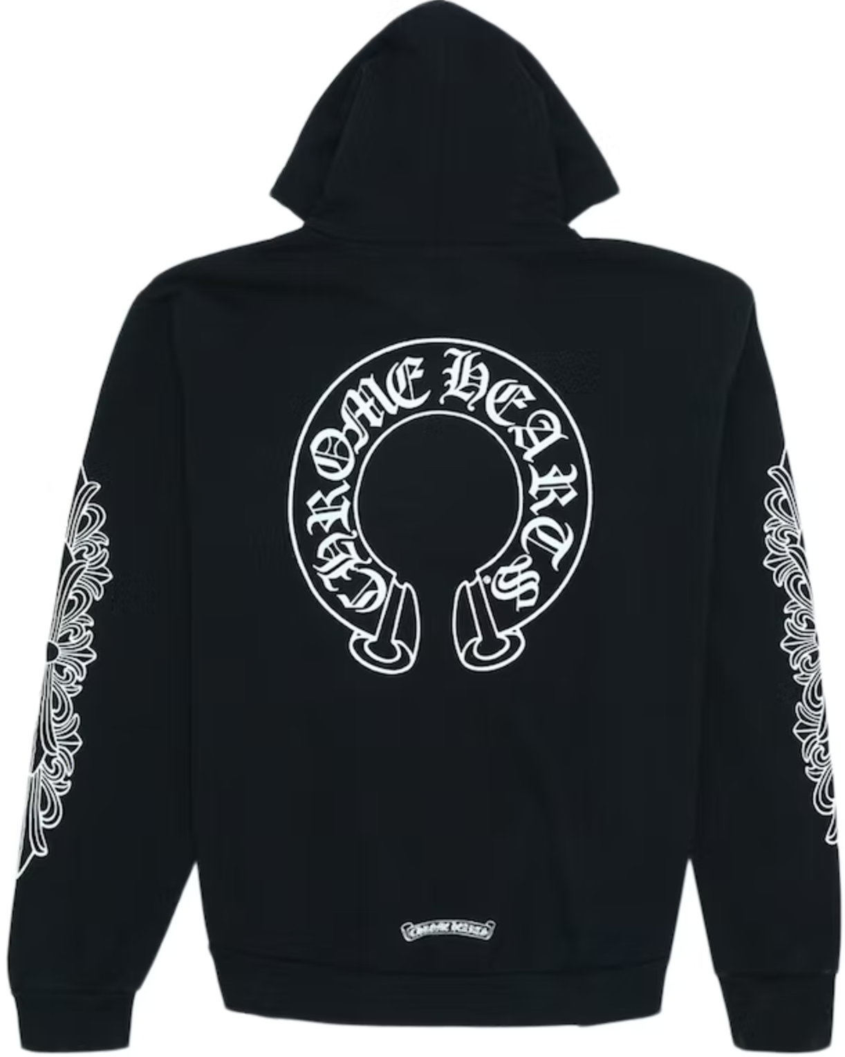 Chrome-Hearts-Horse-Shoe-Floral-graphic-printed-Hoodie-Black-back-side
