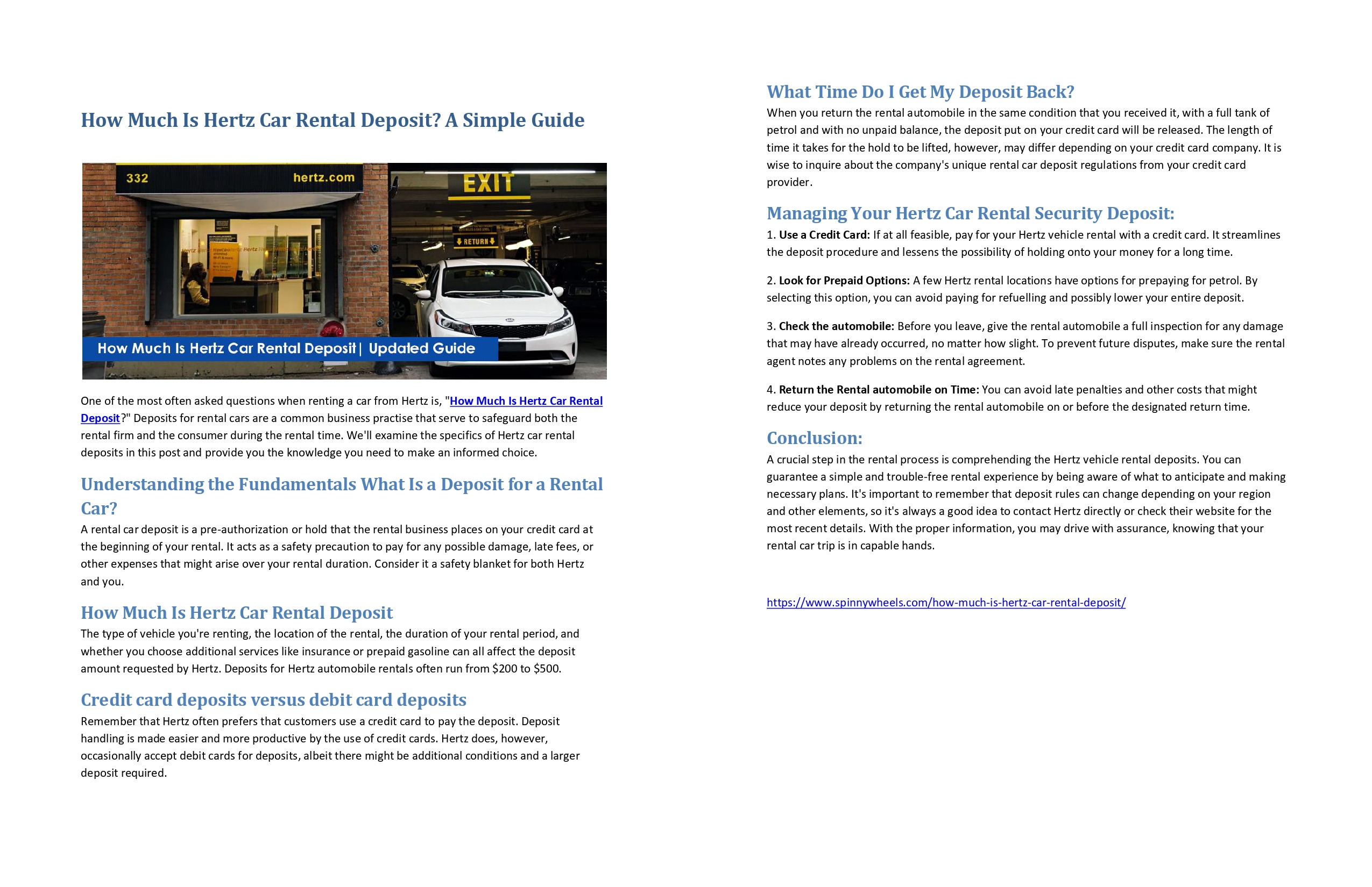 How Much Is Hertz Car Rental Deposit