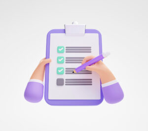 hand-holding-writing-checklist-application-form-document-clipboard-white-background-3d-illustration
