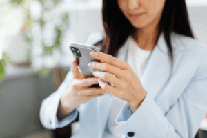 Man and woman chatting safely on a dating app in India